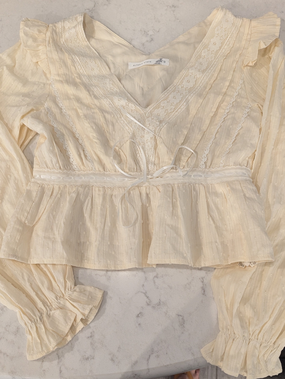 Altar'd State Cream Lace-Trim Peplum Top